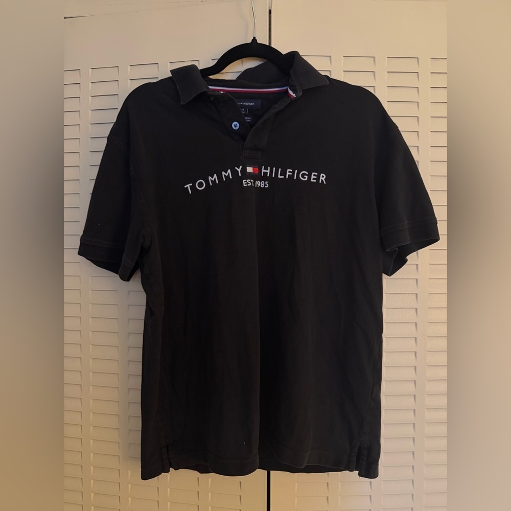 Tommy Hilfiger Logo Polo Shirt Black | Large | Regular Fit Stretch